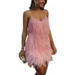 Sexy V-Neck Tassel Feather Sequin Short Dress, Polyester