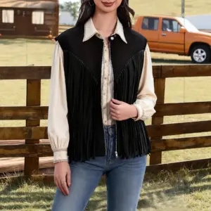 Women's Solid Color Tassel Vest Sleeveless Zipper Loose Jacket