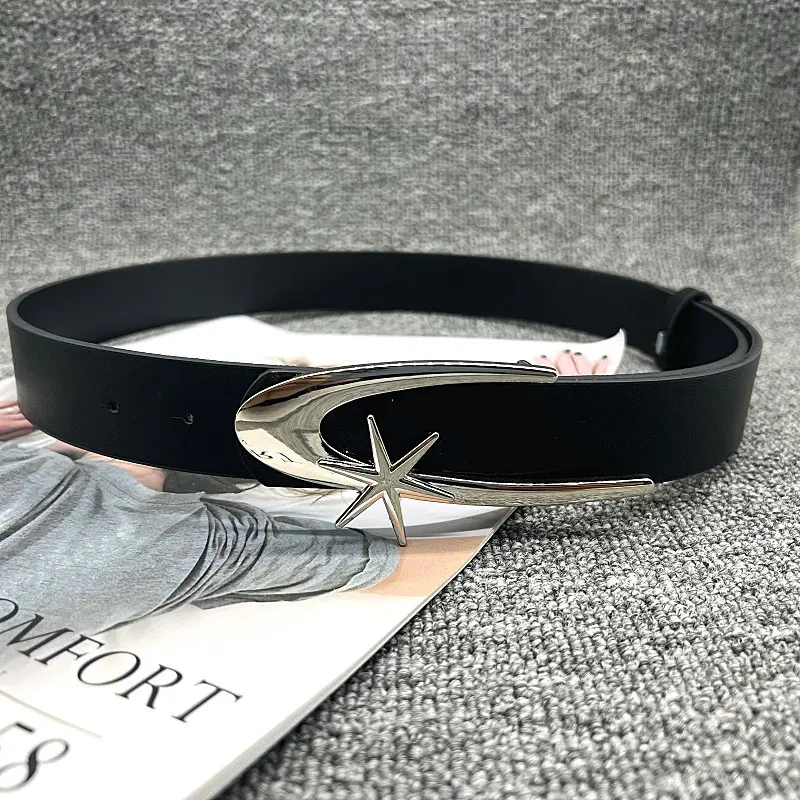 Statement Crescent Moon & Star Black Belt for Women - Hook