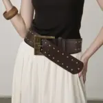 Women’s Retro Punk Leather Belt, Wide Rivet Style