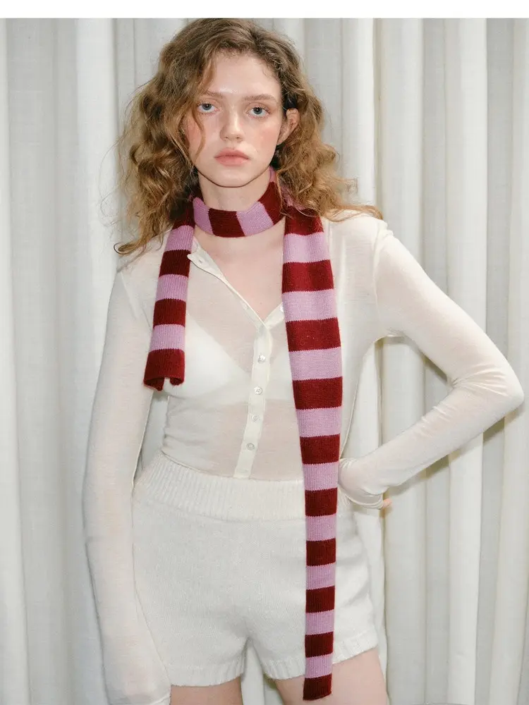 Warmth-Retaining Striped Knit Neck Warmer, Pink