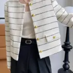 Striped Womens Short Single-breasted Jacket