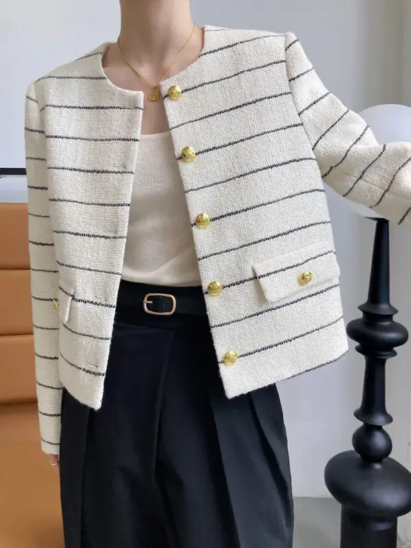 Striped Womens Short Single-breasted Jacket