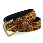 Leopard Print Belt with Alloy Pin Buckle, Camel 3.6 cm