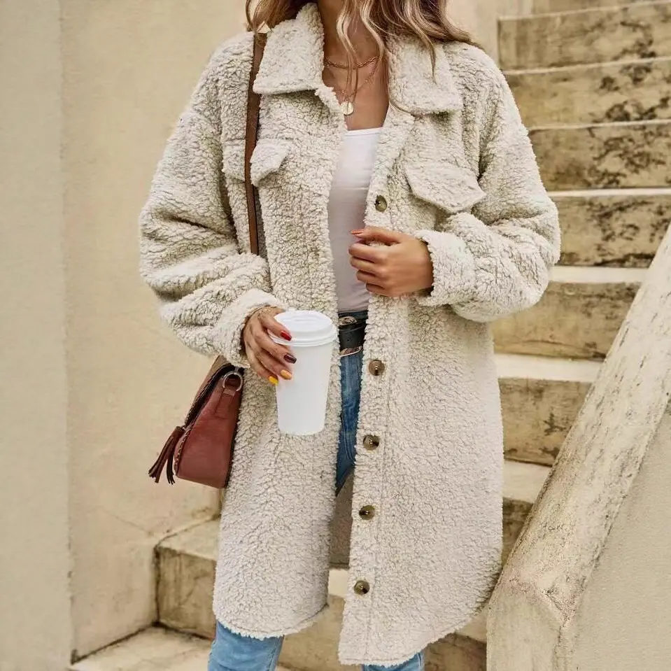 Warm Teddy Bear Plush Hooded Faux Fur Coat, Apricot