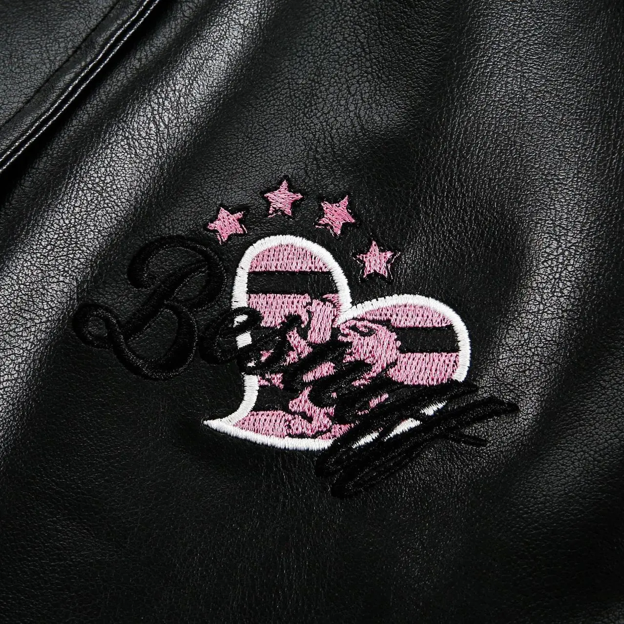 Women's Street Black Lace Love Number Embroidered Lapel Jacket