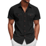 Loose Heavy Lapel Corduroy Workwear Short Sleeve Shirt