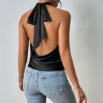 Backless Halterneck Tie-Up Women’s Tank Top in Black