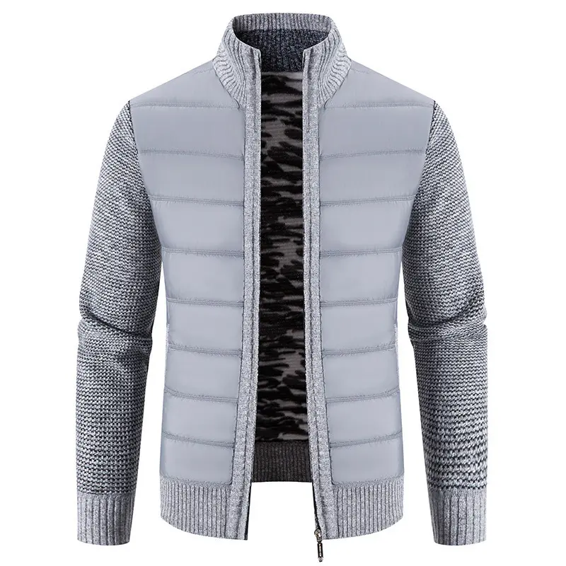 Stand Collar Men’s Cardigan Sweater Coat, Fleece-Lined Stand Collar Men’s Cardigan Sweater Coat, Fleece-Lined