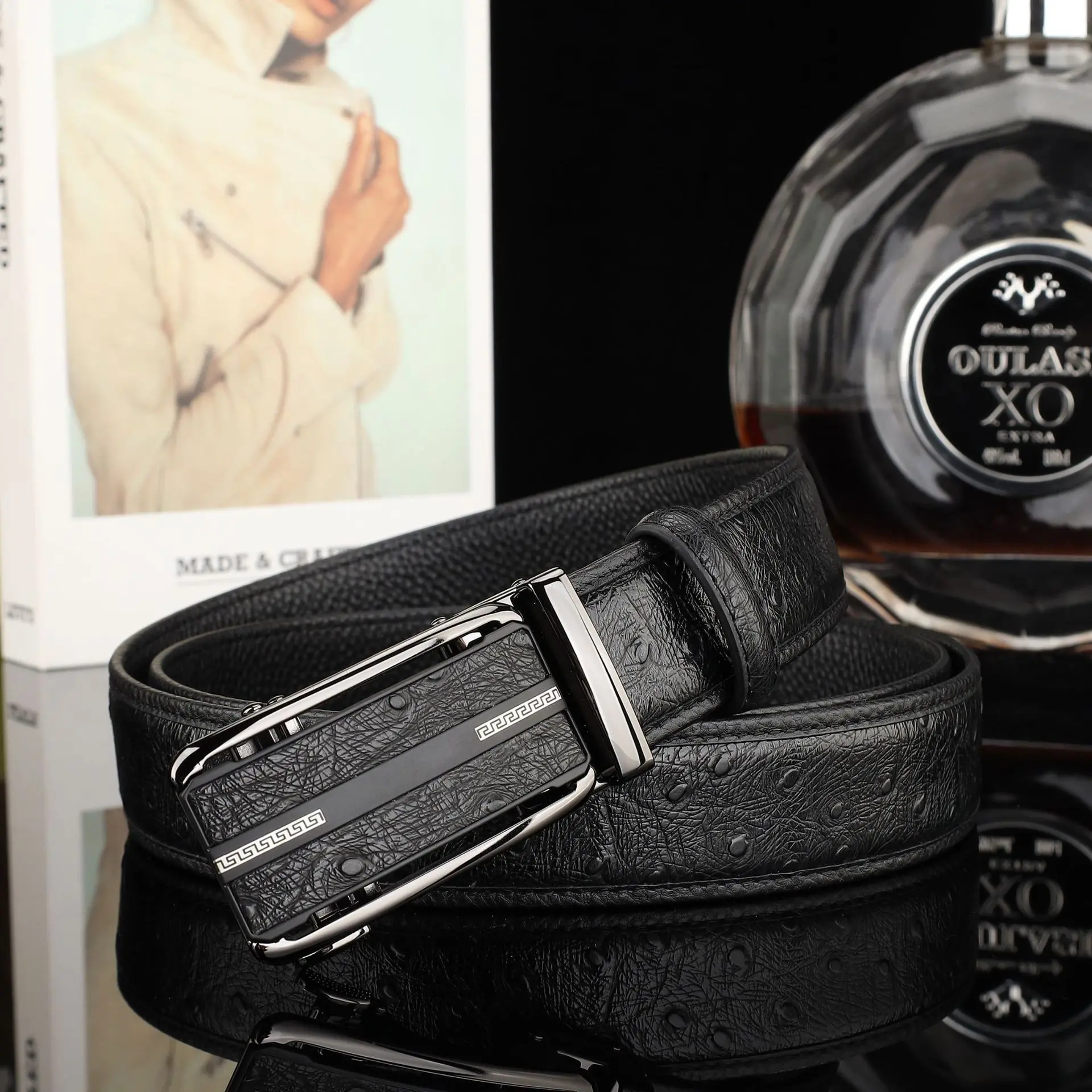 Automatic Buckle Genuine Leather Belt - Ostrich-Pattern Style Automatic Buckle Genuine Leather Belt - Ostrich-Pattern Style