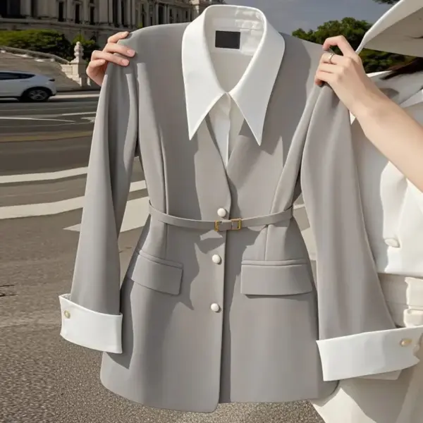 Womens Waist-Cinching Black Fake Two-Piece Blazer