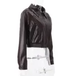 Retro Brown PU Leather Zipper Jacket for Women, Slim Fit