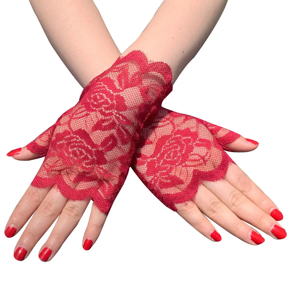 Sun-Proof Lace Half Finger Gloves for Women, Short Fit