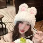 Korean-Style Bunny Ear Plush Hat for Warm Windproof Fit