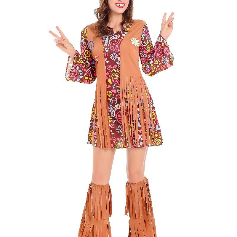 Retro Performance Women’s Costume Set with Printed Dress