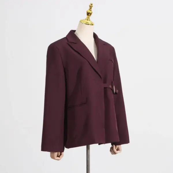 Asymmetrical Angora Red Women’s Blazer Jacket - Loose Fit