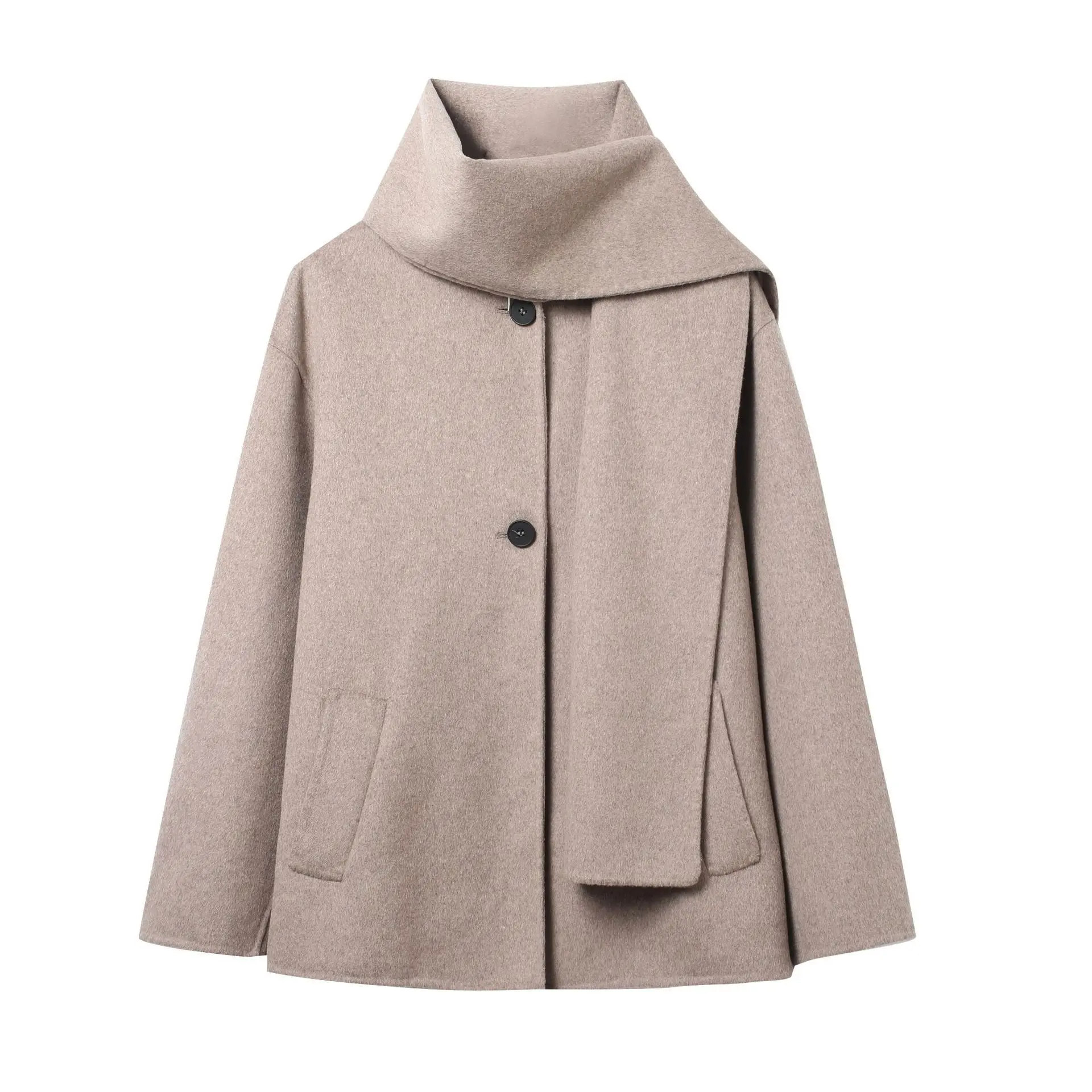 Elegant Women’s Wool-Blend Short Coat Jacket with Pockets Elegant Women’s Wool-Blend Short Coat Jacket with Pockets
