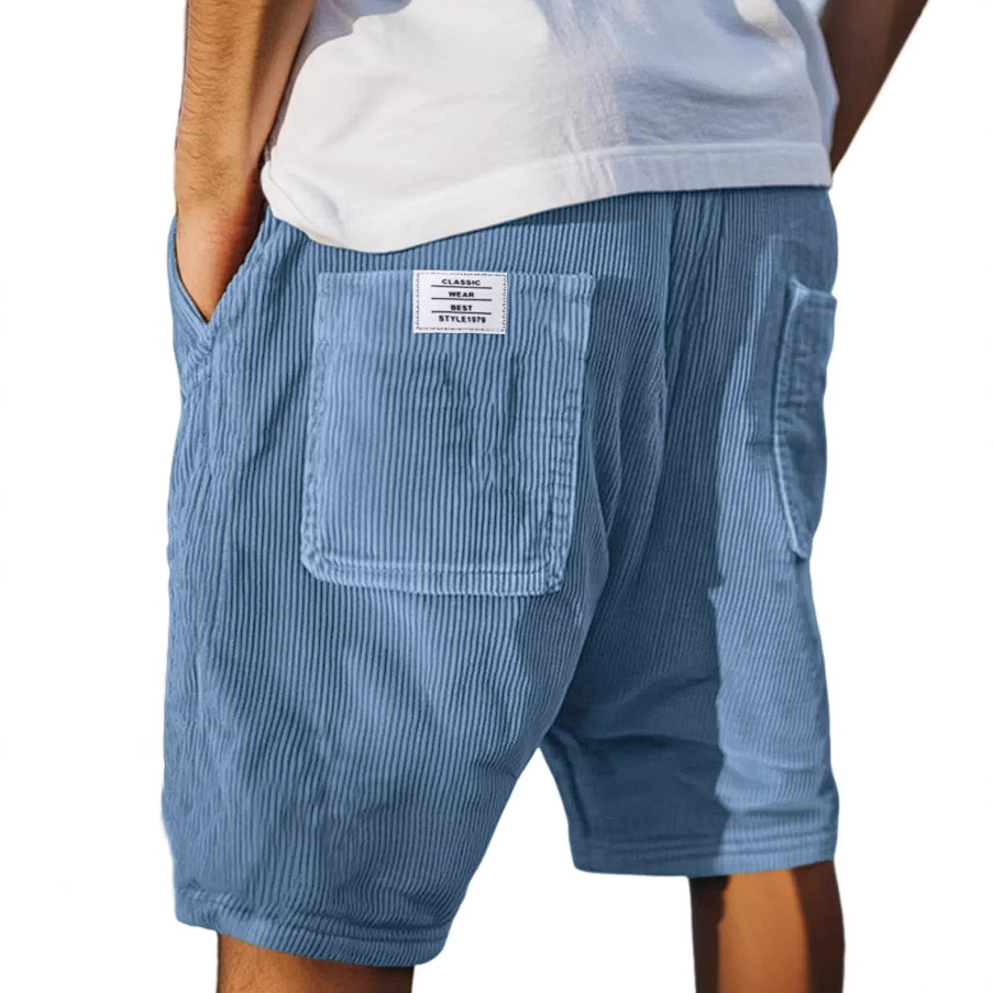 Multi-Pocket Embroidered Men’s Corduroy Shorts - Straight Fit Multi-Pocket Embroidered Men’s Corduroy Shorts - Straight Fit