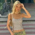 Sequined Slim-Fit Cami Top with Double Straps - Women’s
