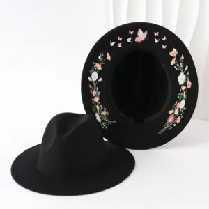 Structured Flat Dome Felt Hat, Australian Pure Wool, Black