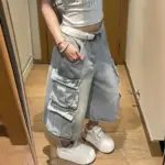 Pocket-washed Distressed Capri Denim Shorts