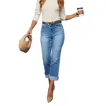85178ae7-e9e8-42fd-bbd6-623a5c2d2960.webp Comfort-Boosting Cuffed Capri Jeans with Slight Stretch - Blue