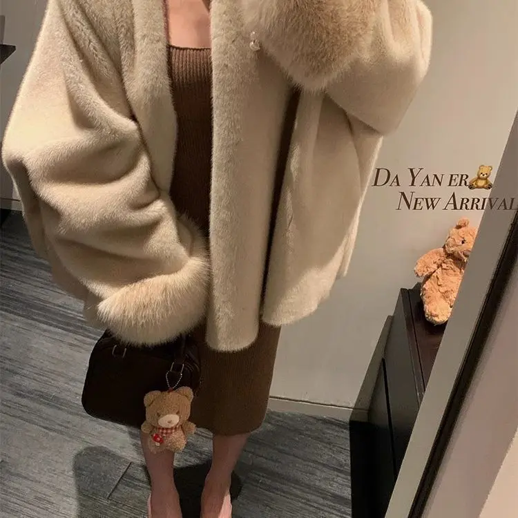 Effortless Draped Beige Apricot Loose-Fit Women’s Coat
