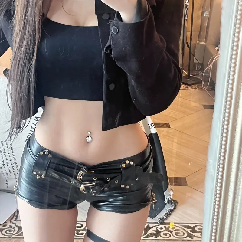 Sexy Bootcut Leather-Look Micro Shorts for Women - Black Sexy Bootcut Leather-Look Micro Shorts for Women - Black