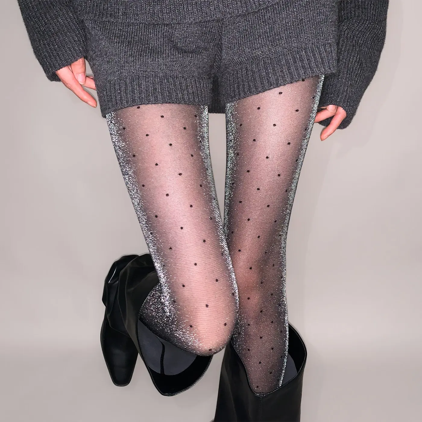 Bright Silver Silk Polka Dot Stockings Pantyhose, Personalized Spring And Summer Base Pantyhose