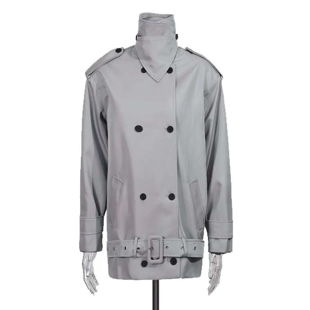 Contrast Plaid Double-Breasted Cropped Trench Coat for Women Contrast Plaid Double-Breasted Cropped Trench Coat for Women