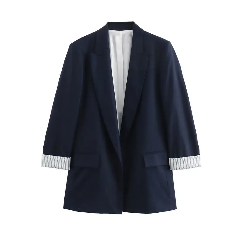 Polished Women’s Lapel Collar Blazer with Cuffed Sleeves