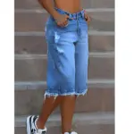 Ripped Denim Shorts With Raw Edges