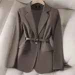 Womens Slim-Fit Belted Blazer for Elegant Commuting - Polyester