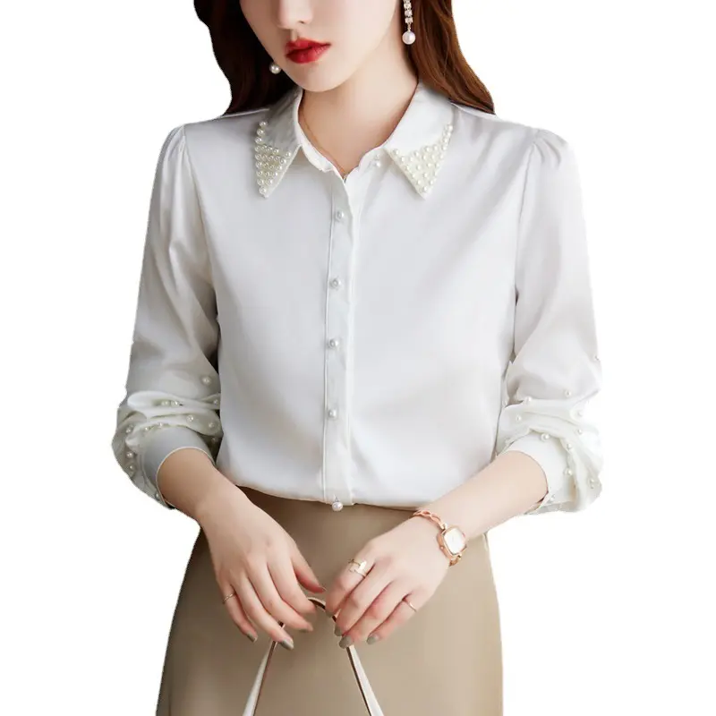 Beaded Lapel Long Sleeve Cardigan Shirt with Regular Fit Beaded Lapel Long Sleeve Cardigan Shirt with Regular Fit