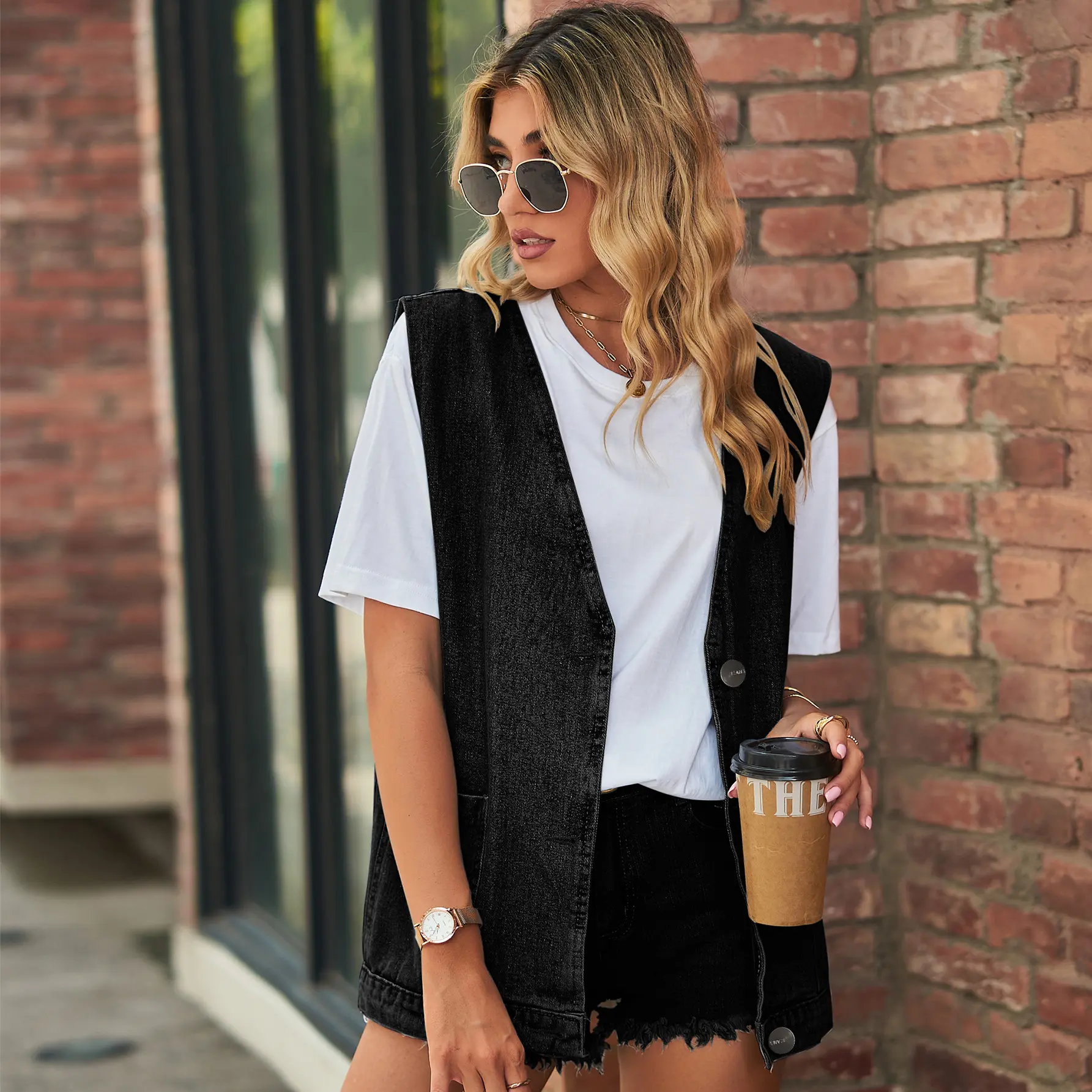 Streetwear Denim Vest for Women with Pockets, Sleeveless