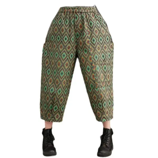 Women's Denim Print Casual Cropped Pants Women's Denim Print Casual Cropped Pants