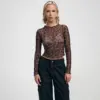 Women's Leopard-Print Mesh Printed Bodysuit T-Shirt Top