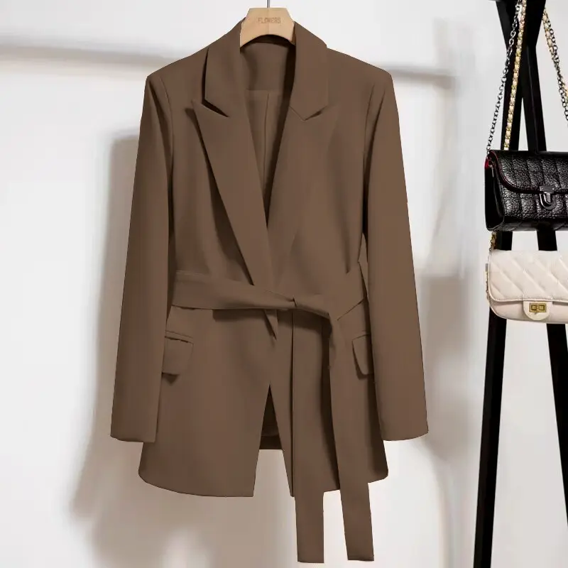 Lace-Up Slimming Blazer for Women with Pockets, Long Sleeve