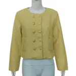 Womens Yellow Chanel-Style Crew-Neck Jacket Blazer