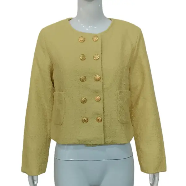 Womens Yellow Chanel-Style Crew-Neck Jacket Blazer