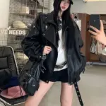 Lightweight Women’s Retro Biker Jacket, Loose Fit - 1.42 lb