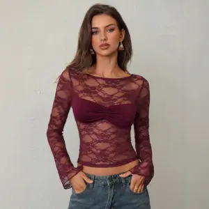 Women's Lace Sheer Long-Sleeve Top
