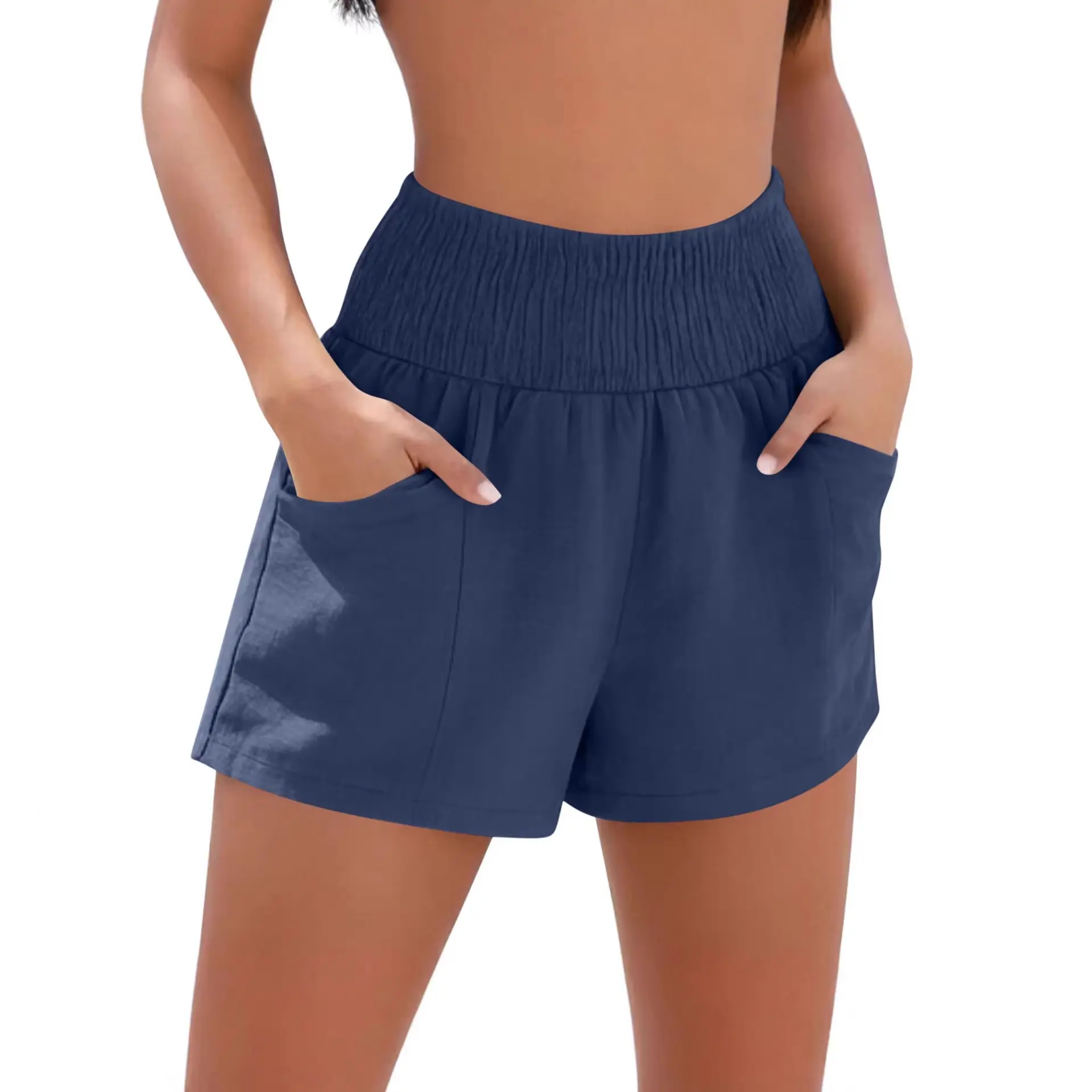 Adjustable Fit Cotton-Linen Drawstring Pocket Beach Shorts