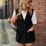 Streetwear Denim Vest for Women with Pockets, Sleeveless