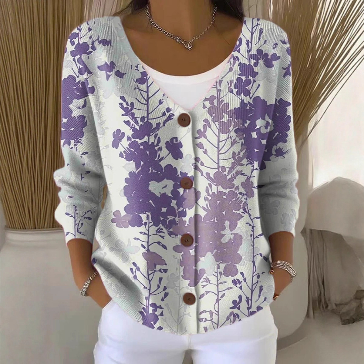 3 D Printed Chunky Knit Womens Cardigan Sweater with Buttons