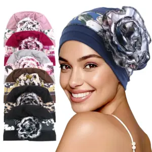Hair-Protecting Chemo & Postpartum Headscarf Hat, Side Floral