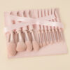 11-Piece Makeup Brush Set with Wooden Handles & Pink Bags