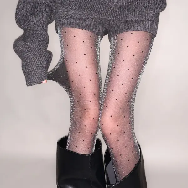 Sparkly Black Sheer Glitter Tights with Polka Dots for Night Out