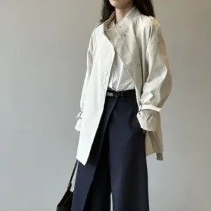 Stand Collar Trench Coat For Women Loose Casual Jacket