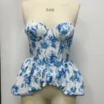 Printed Fishtail Hem Boning Bustier Top